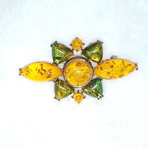 Vintage Sterling Silver & Amber Brooch